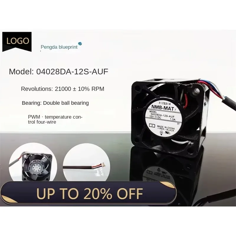 

pa 04028DA-12S-AUF Double Ball Bearing 40281V21A Temperature Control Four-wire High Speed Server Fan40*40*28MM
