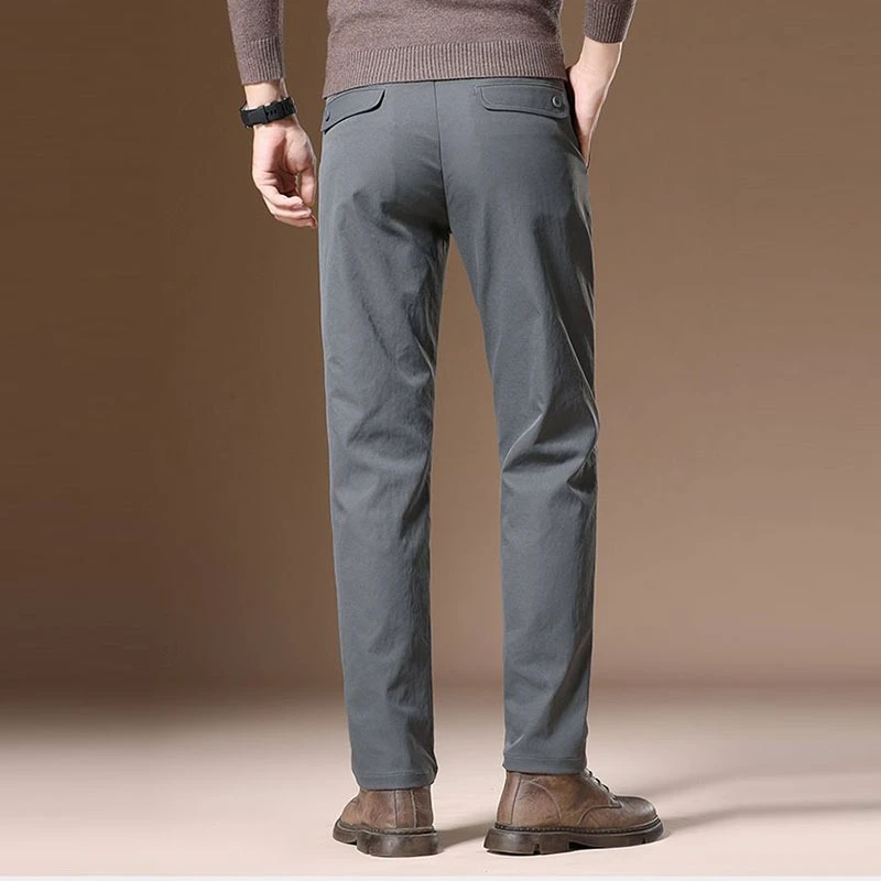 سليم مستقيم رجال الأعمال عارضة السراويل الخريف الشتاء الجلد ودية السراويل الكلاسيكية تنوعا اليومية تخفيف العلامة التجارية الملابس #5