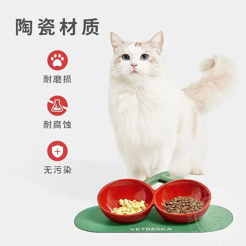 

Ceramic Bowl Double Bowl Pet Cervical Neck Protection Eating Basin Anti slip Anti overturn Drinking Bowl Cat Products