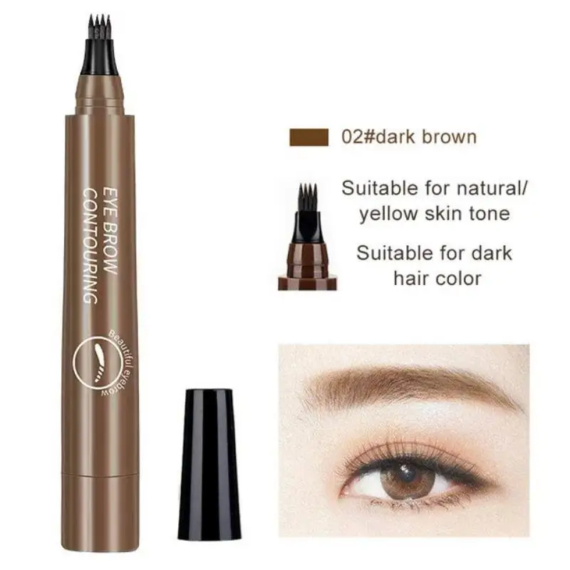 Waterproof 4 Point Liquid Eyebrow Pencil with 3D Long Lasting Eye Brow Brush - Natural Microblade Makeup Tools