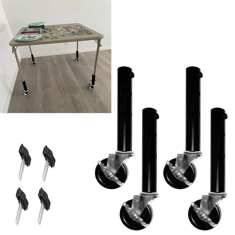 Heavy Duty Table Leg Extender Adjustable Metal Folding Table Extension Bracket Mobile Wheel Table Heightening Support