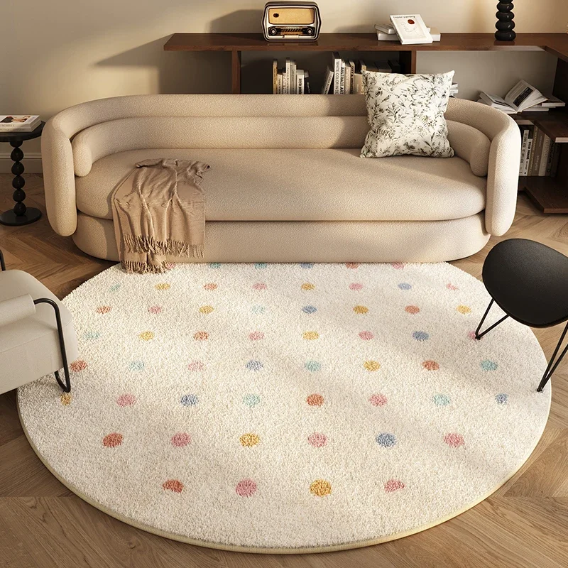 Alfombra redonda de decoración de dormitorio estilo crema, alfombra suave y esponjosa para salón, alfombras simples modernas para sala de estar, alfombra de guardarropa de felpa lavable