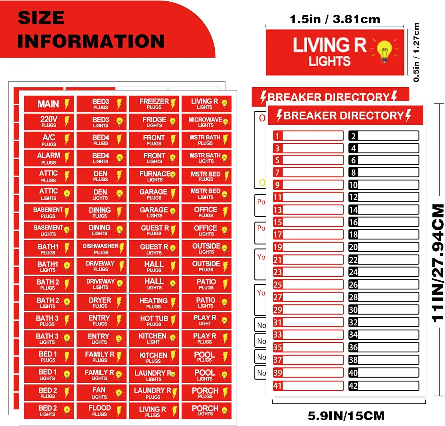 Circuit Breaker Box Label Electric Fuse Panel Boxs Identification Sticker for Home, Office Commercial Use, Waterproof Long-Lasti
