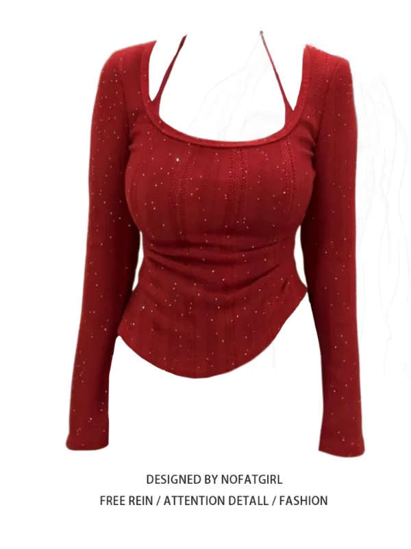 

plus Size Women's Red Ne Hanging T-irt Winter Faion Bell Sve Irregular Hem Base Layer Top Korean Sle Commute Wind