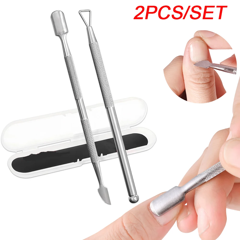 2 قطعة بشرة من الفولاذ المقاوم للصدأ انتهازي مزدوجة نهاية مسمار الجلد الميت الأنظف مزيل UV البولندية مسمار الفن الأنظف أداة العناية مستلزمات الأظافر