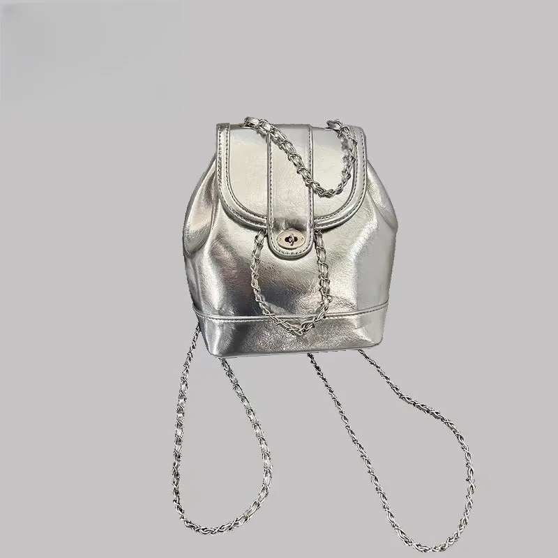 New high-end chain silver small backpack for niche backpack