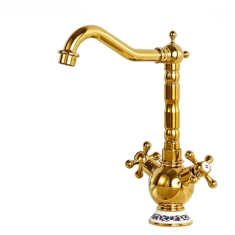 

Basin Faucet Bathroom Antique Brass Double Handle Balcony Sink Faucets Hot and Cold Water Tap
