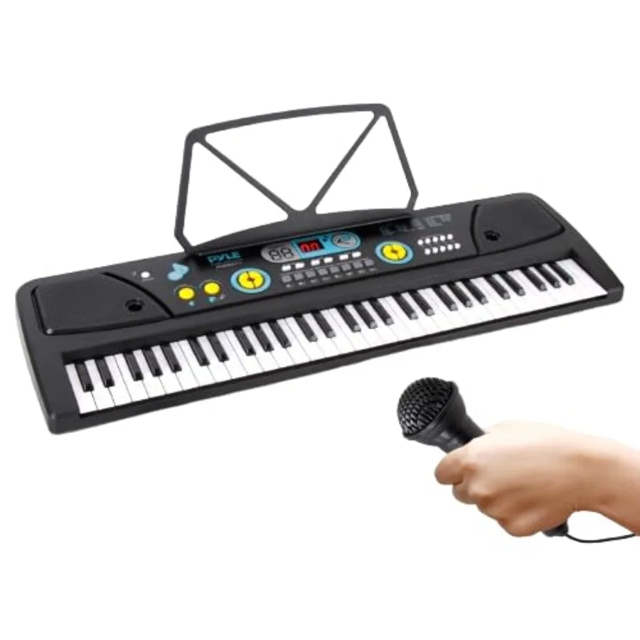 

Pyle Digital Portable 61 Key Piano for Beginners with Drum Pad Recording Microphone Music Sheet Stand Built-in Speaker Black