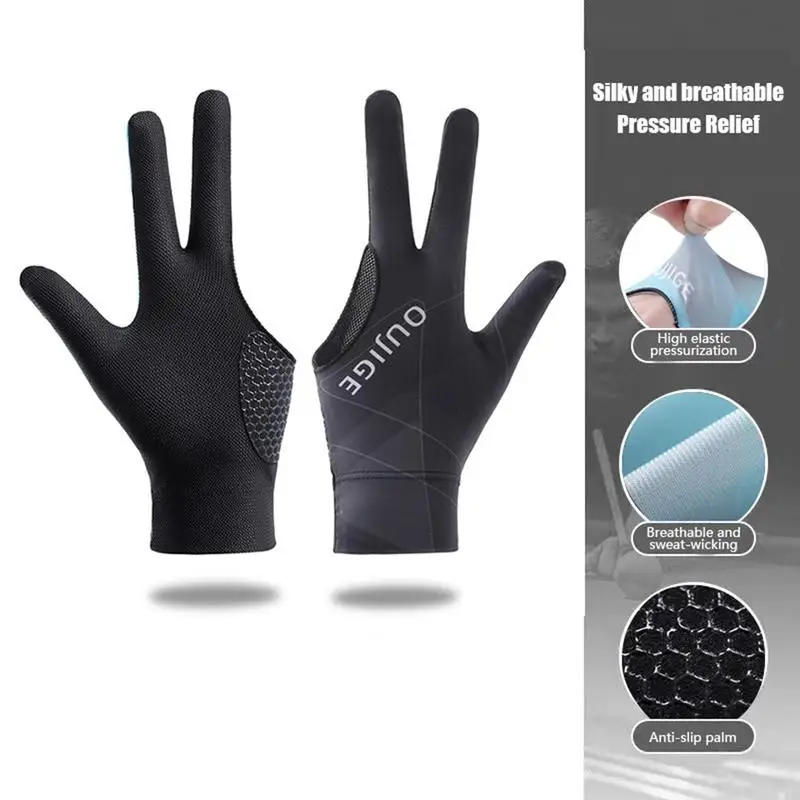 Guantes de billar suaves antideslizantes de 3 dedos, resistentes al desgaste, transpirables, accesorios de billar