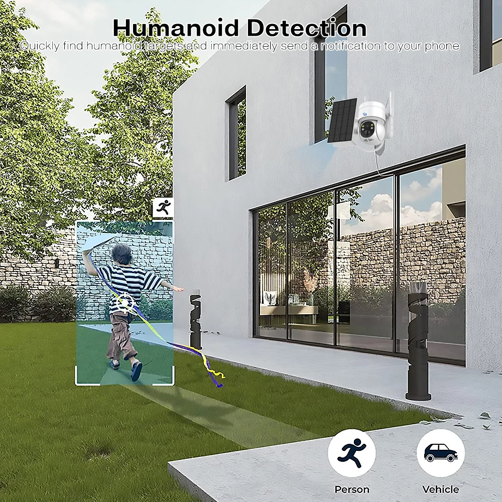 Imagem -03 - Câmera Solar Wi-fi de 4mp Pir Detecção Humana sem Fio ip Ptz Áudio Bidirecional Holofote Câmeras de Vigilância com Bateria de Recarga