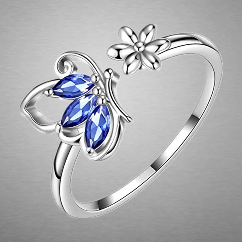 Bohemian Opening Adjustable Ring Zircon Butterfly Ring Engagement Rings for Women Stainless Steel Jewelry Birthday Party Gift