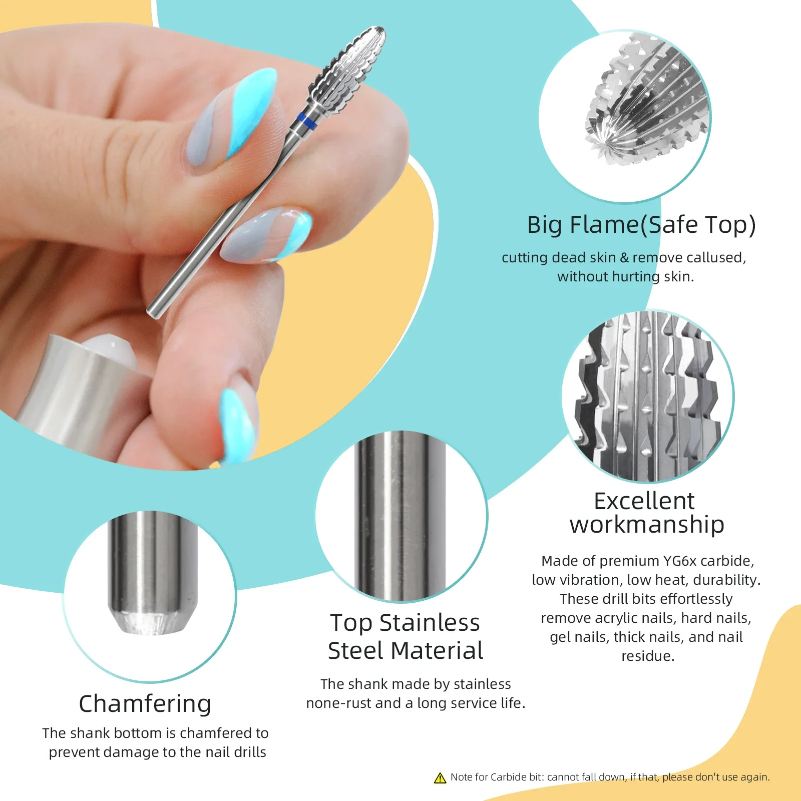 HYTOOS Flame Carbide Nail Drill Bit 3/32 Professional Two-way Nail Bits Acrylic Gel Remover Electric Nails Accessories Tool