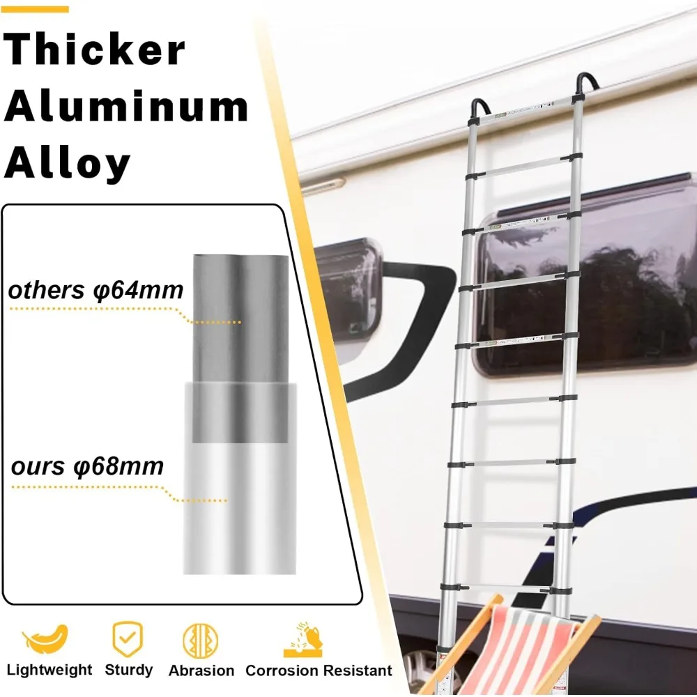 سلم تصغير من الألومنيوم بطول 10.5 قدم - أقدام غير قابلة للانزلاق، خطاف ثابت، سلم تمديد محمول للاستخدام المنزلي #4