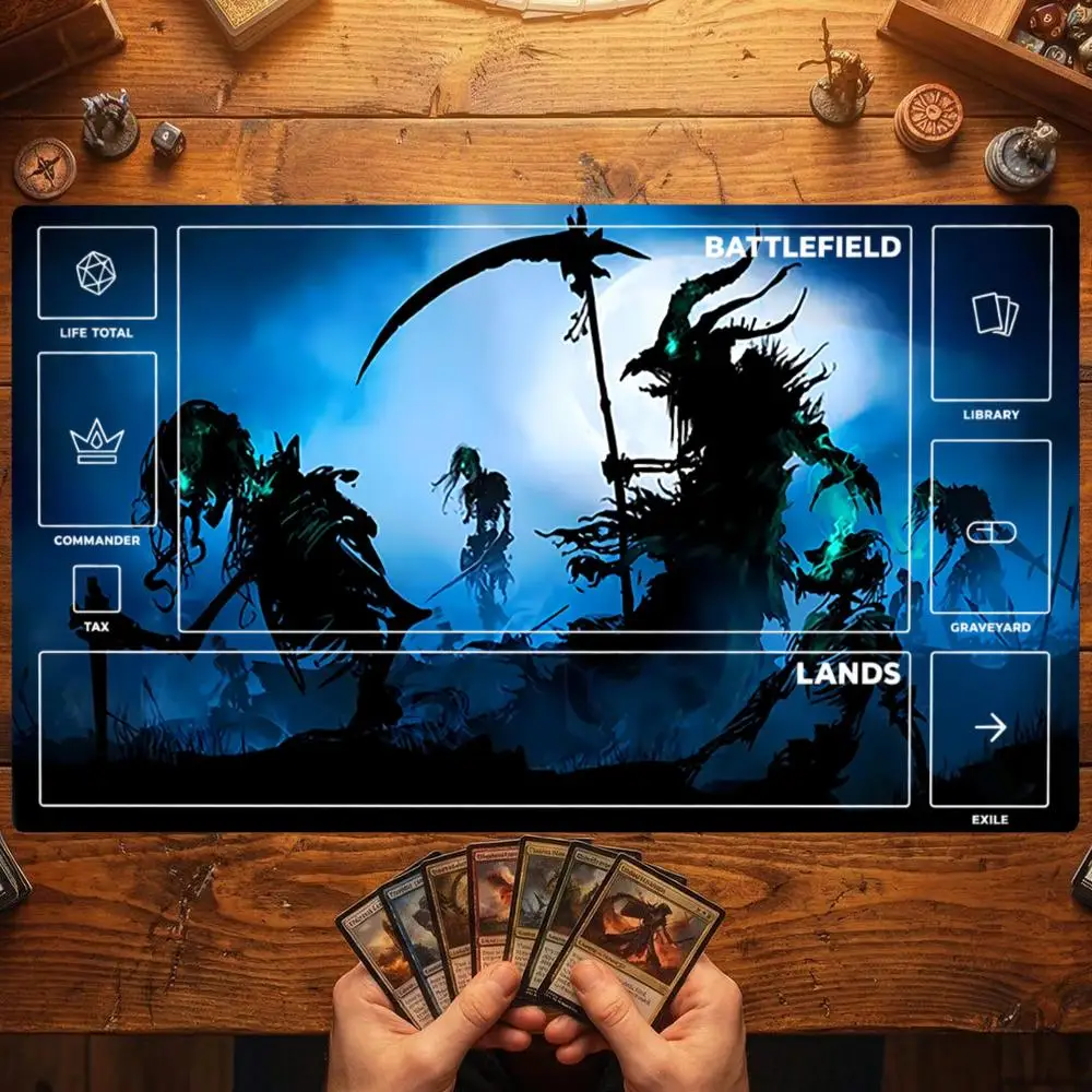 Skeleton Mage Staff Mouse Pad Card Playmat Stitched with Magic Zones Game Mats for MTG/TCG Card Battle Commander Gaming Mat