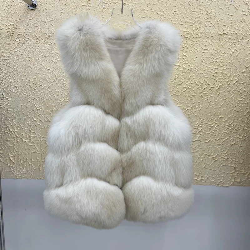 2025 New Natural Real Fox Fur Vest Autumn Winter Warm Women's Coat Thick Fur Waistcoat Luxury Female Jackets Streetwear Clothing