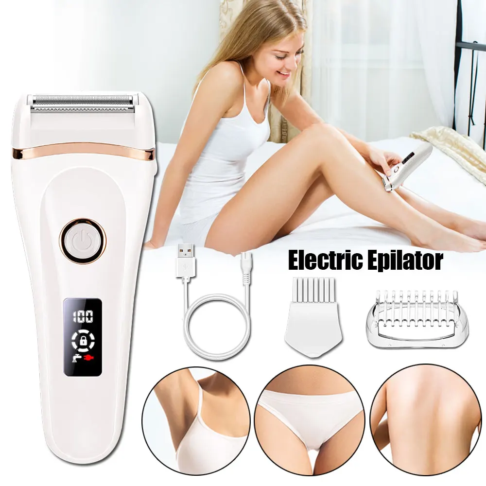 

Women Painless Electric Epilator Hair Removal Shaver for Bikini Line Underarms Body USB Rechargeable Waterproof w/LCD Display