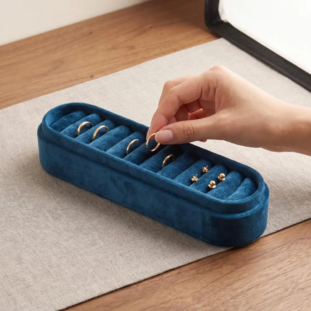 Velvet Jewelry Storage Box, Multiple Slots Portable Organizer, Prevent Scratching Soft Lining Case for Home Display