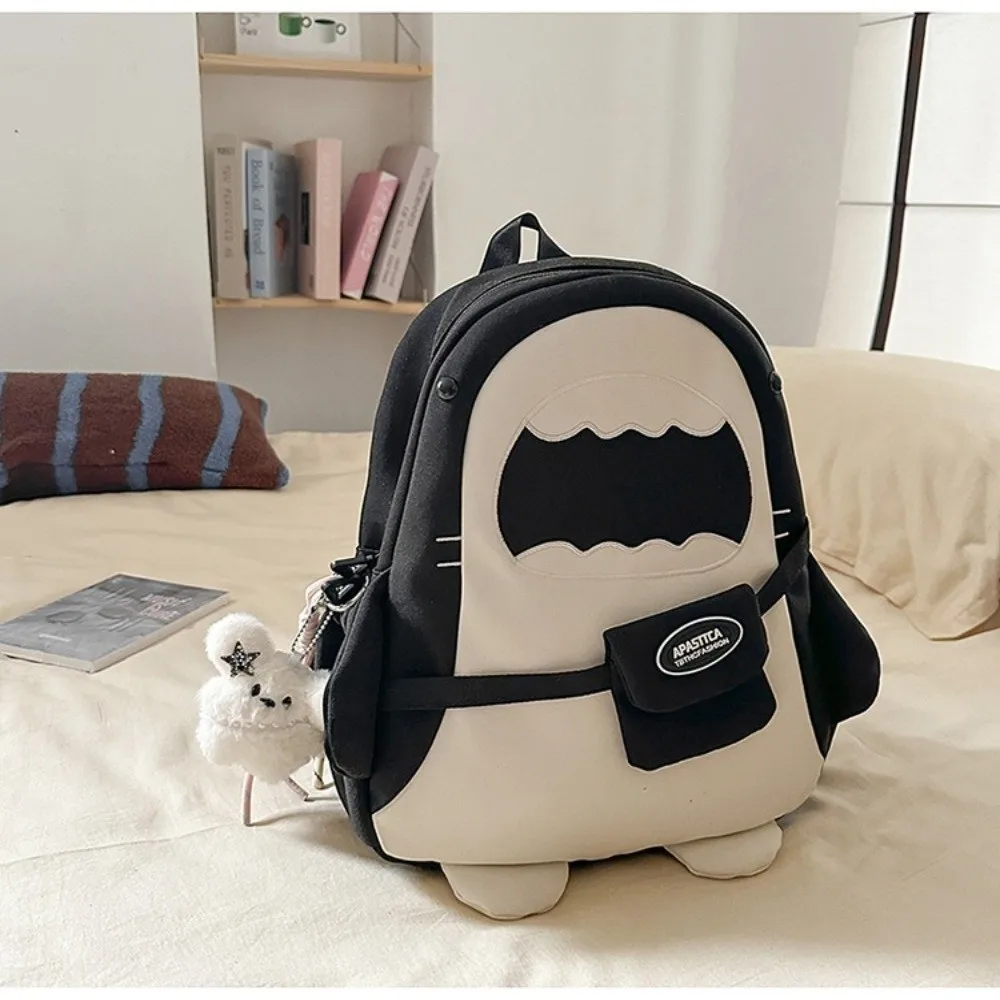 Large Capacity Cartoon Backpack Versatile Creative Shark Backpack Unique Simple Design Student Backpack Daily Use