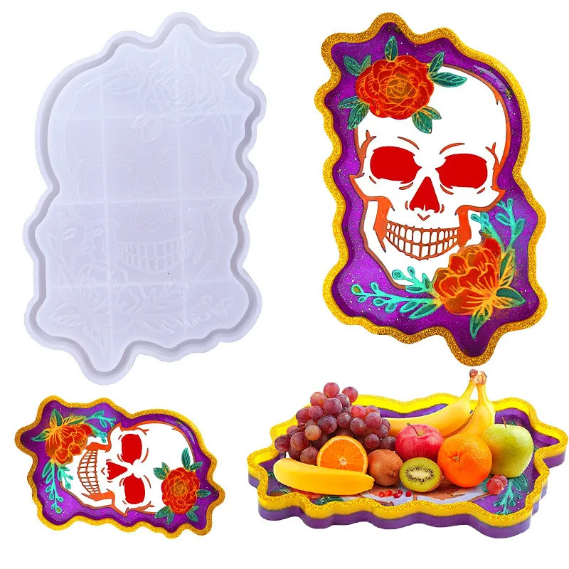 Halloween Skull Tray Epoxy Resin Silicone Mold Home Casting Decor Fruit Snack Storage Tray Jewelry Plate Board Coaster DIY Mould