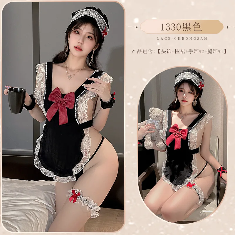 حجم كبير الملابس الداخلية المثيرة مثير الجنس النقي خادمة يغوي خادمة موحدة منامة العاطفة الخصر دعوى مثير الاباحية الجسم الملابس الداخلية النساء #6