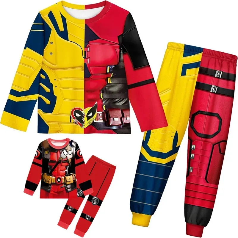 

D-Deadpool 3 Cartoon Long Sleeved Pajamas Anime Figure D-Deadpool Costume Wolverine Children Nightwear Kawaii Kids birthday Gift