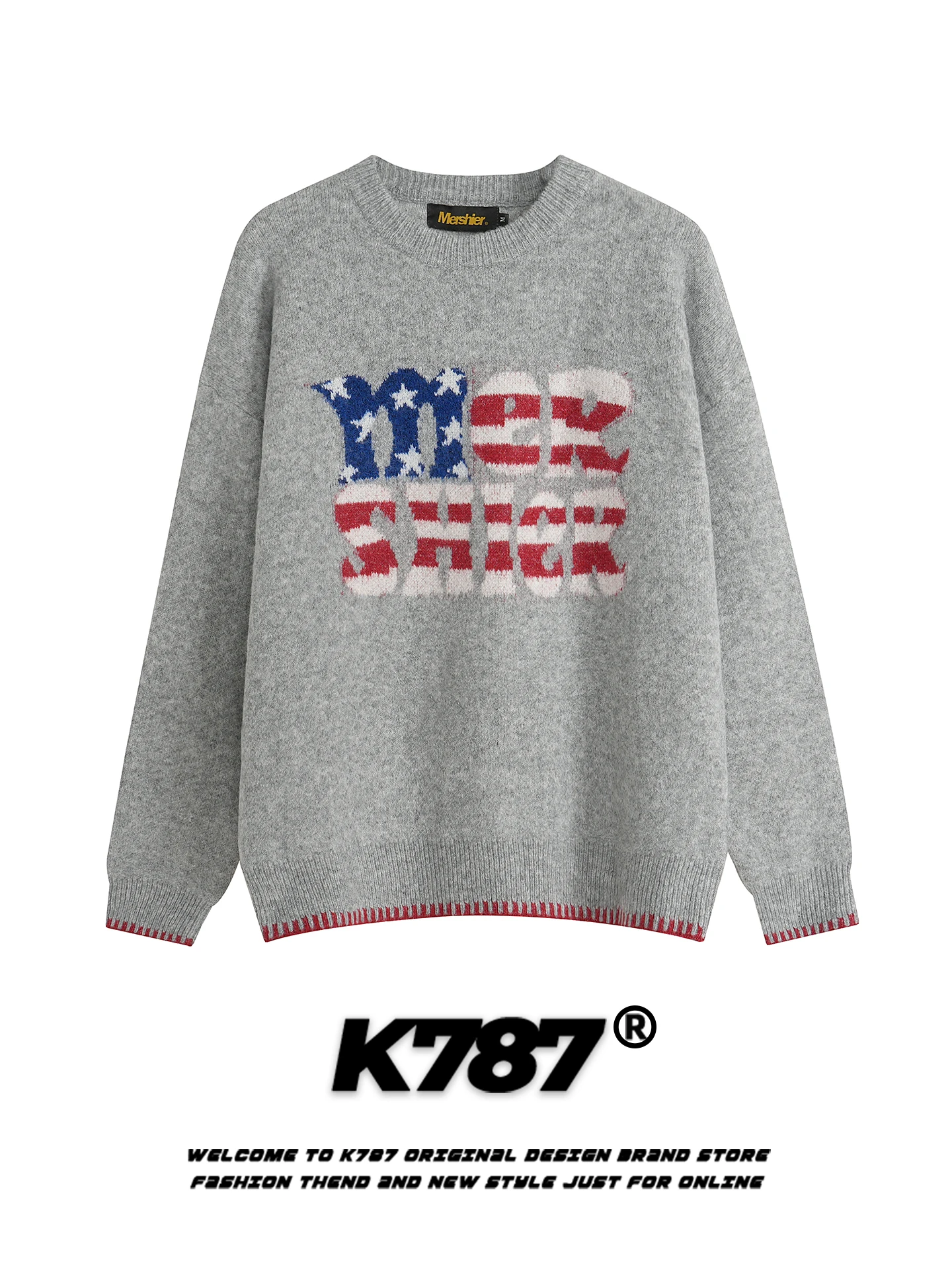 

Мужской вязаный свитер в американском ретро-стиле с вышивкой букв, свободный повседневный крой, для пар, для работы и отдыха