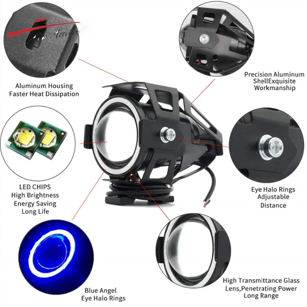 Motorcycle modification with super bright LED lights,external explosive flash front headlights,angel eye demon eye U7 spotlights view 5