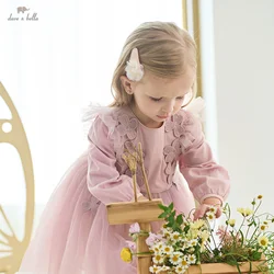 Dave Bella Girls Baby Princess Dress Children Spring New Gentle Cute Floral Mesh Long Sleeved Party Outdoor DB1250564