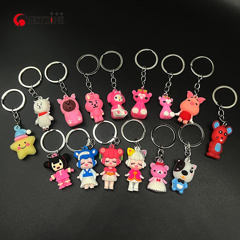 20Pcs 47*56mm 1.85*2.2Inch Toy Capsules Surprise Ball Conjoined With Keychain Rubber Cartoon Toy Animal For Vending Machine Kids