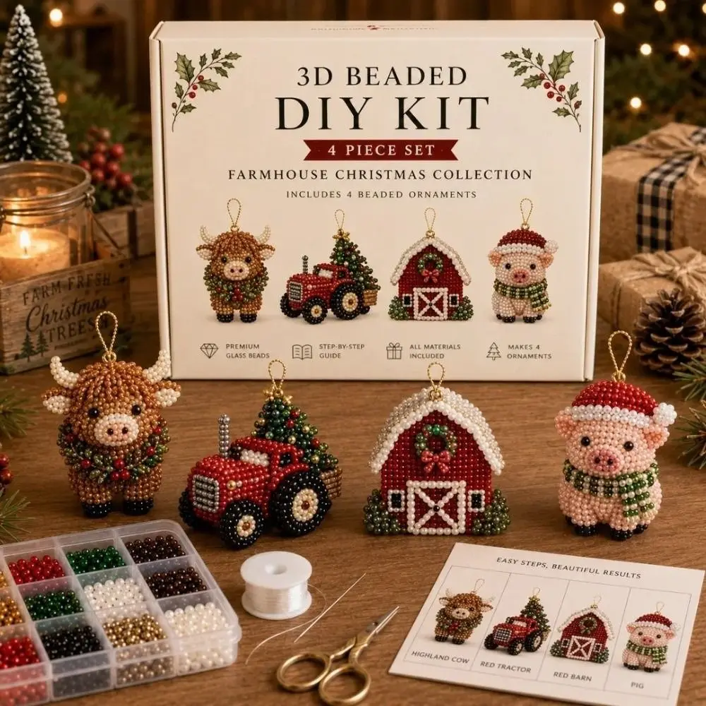 Handmade Christmas Theme 3D Beaded Craft Kit Creative Beadwork with Instructions Jewelry Making Supply Beaded Art Set for Adults
