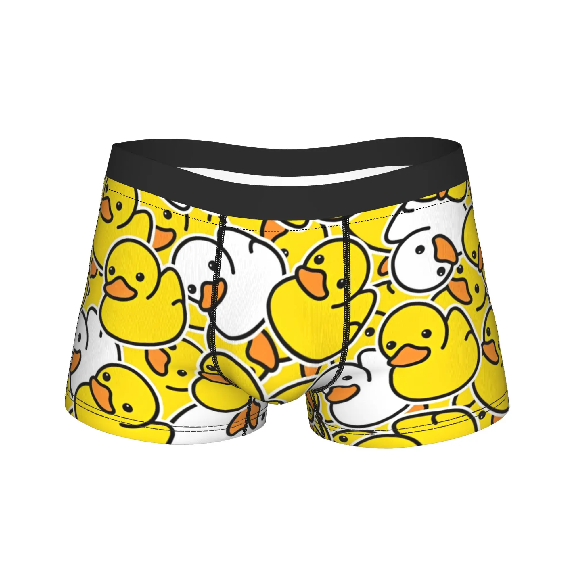 Men's Little Yellow Duck Long Underwear Cartoon Printed Boxer Briefs Shorts Panties Male Breathable Underpants Plus Size