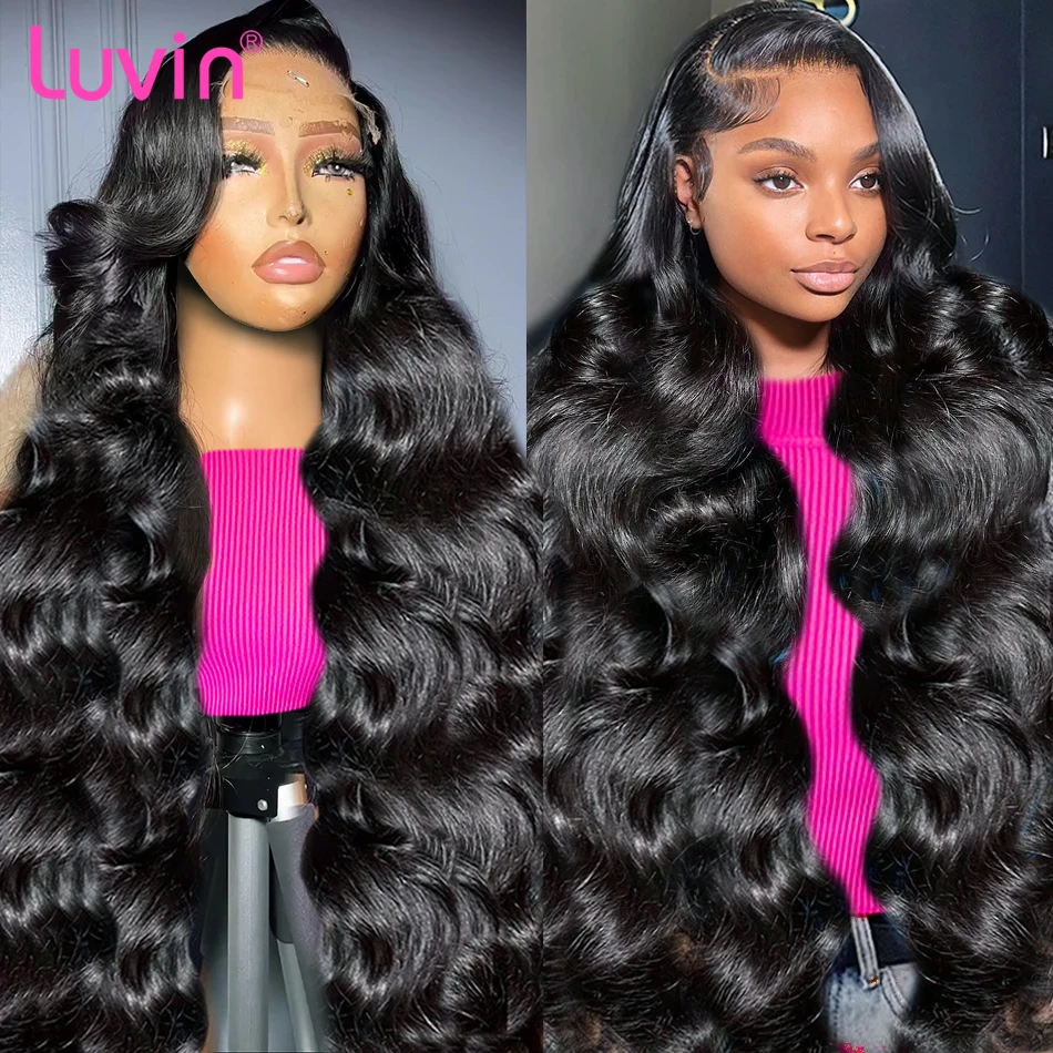 Luvin 250% Body Wave 13x4 Human Hair Lace Frontal Wigs  HD Transparent 30 40 Inch Braizlian Remy 13x6 lace Front Wig For Women