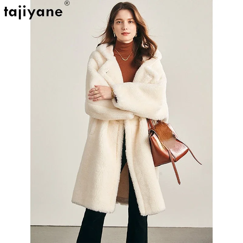 

Tajiyane 100% Sheep Shearing Jacket Elegant Hooded Warm Fur Coat Women Winter 2022 Mid-length Wool Coats Manteau Femme Hiver SGG