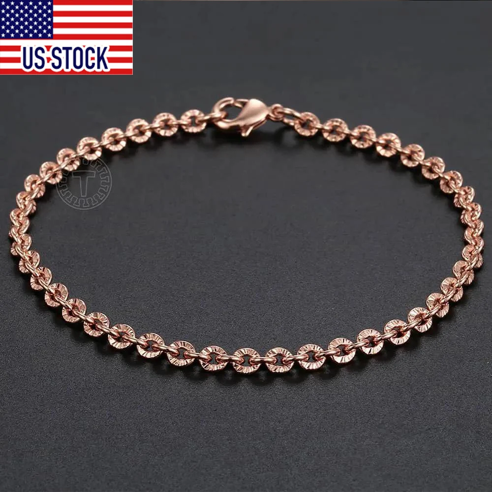 3mm Men Women 585 Rose Gold Color Braided Weaving Curb Bracelet Chains Link Fashion Wedding Party Jewelry Gifts Dropship DGB395