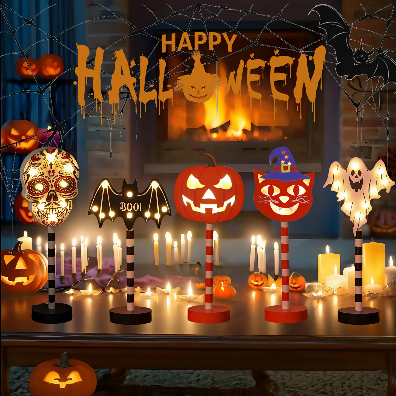 

Nnight Light Halloween Ghost Festival Design Detachable LED Pumpkin Ghost Skull Wooden Decoration Night For Halloween Decoration