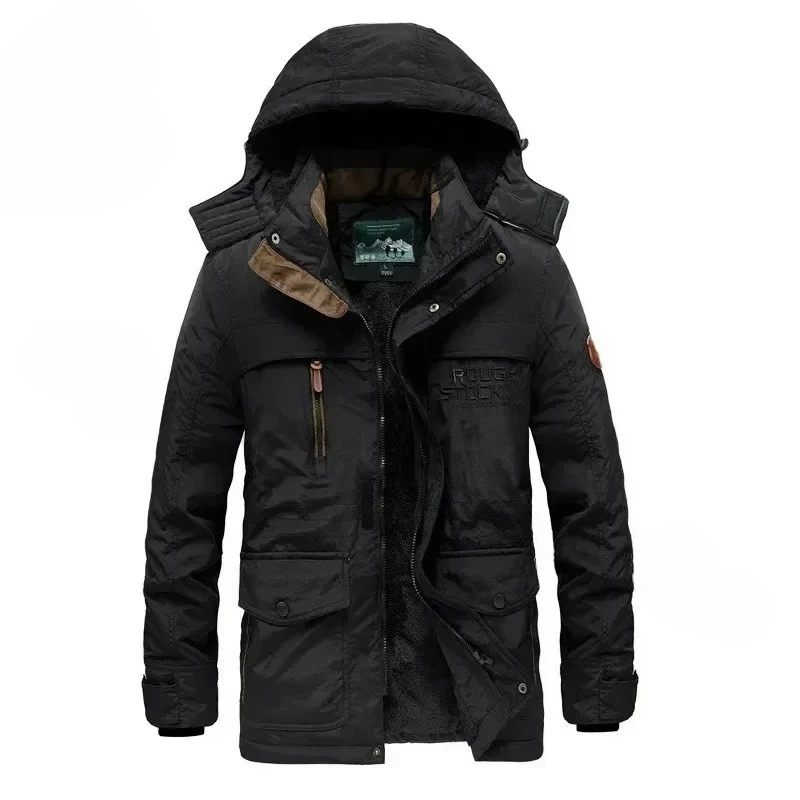 เสื้อแจ็คเก็ตขนแกะฤดูหนาวสำหรับผู้ชาย แบบลำลอง หนา อุ่น บุด้วยผ้าฝ้าย เสื้อแจ็คเก็ตแฟชั่นมีฮู้ดสำหรับผู้ชาย กันลม เสื้อพาร์กาสำหรับกิจกรรมกลางแจ้ง เสื้อโค้ทกันหิมะ