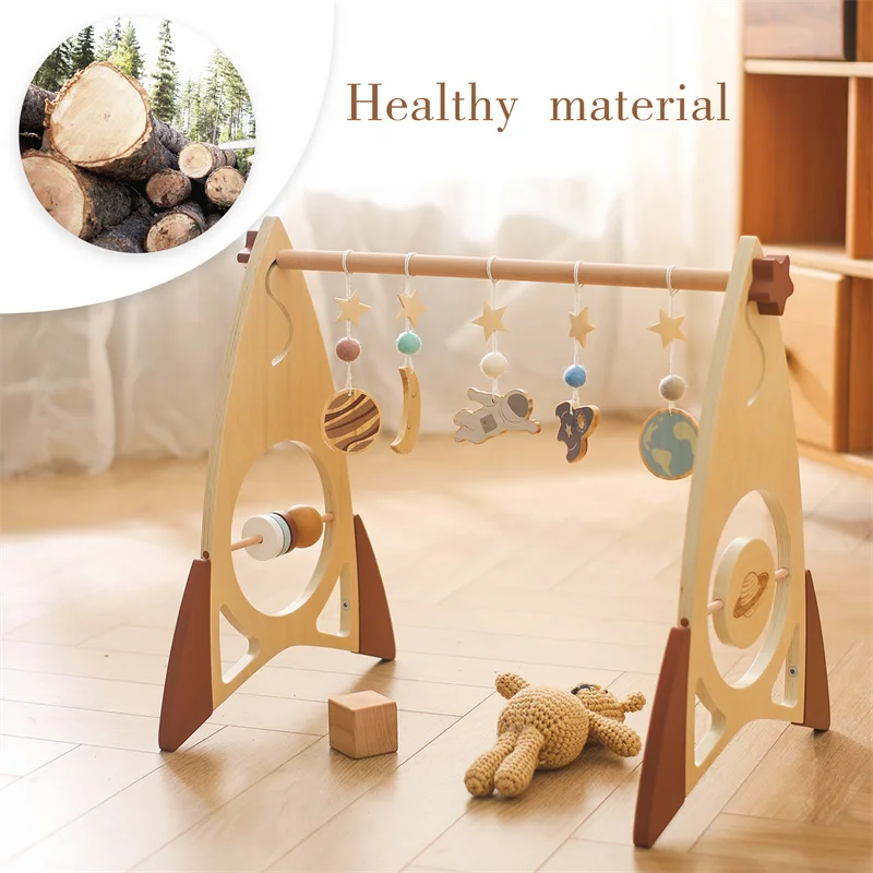 Modelo de madeira Gym Frame foguete para o bebê recém-nascido, Celestial pendurado Pendant, Montessori Educação Brinquedos, Play Activity