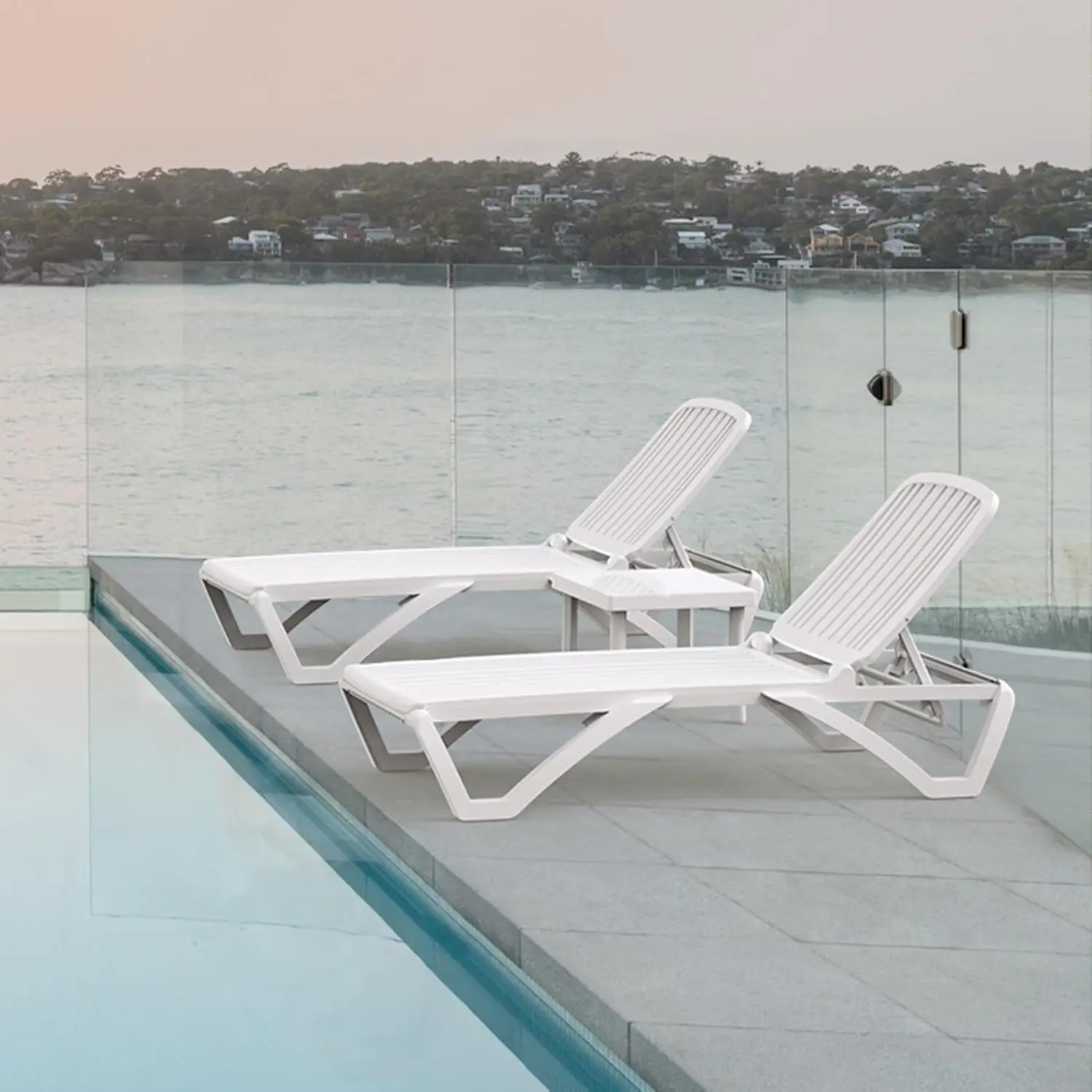 Chaise Lounge Chairs Set of 3, Aluminum Poolside Lounge Chairs for Outside with 5 Position Adjustable