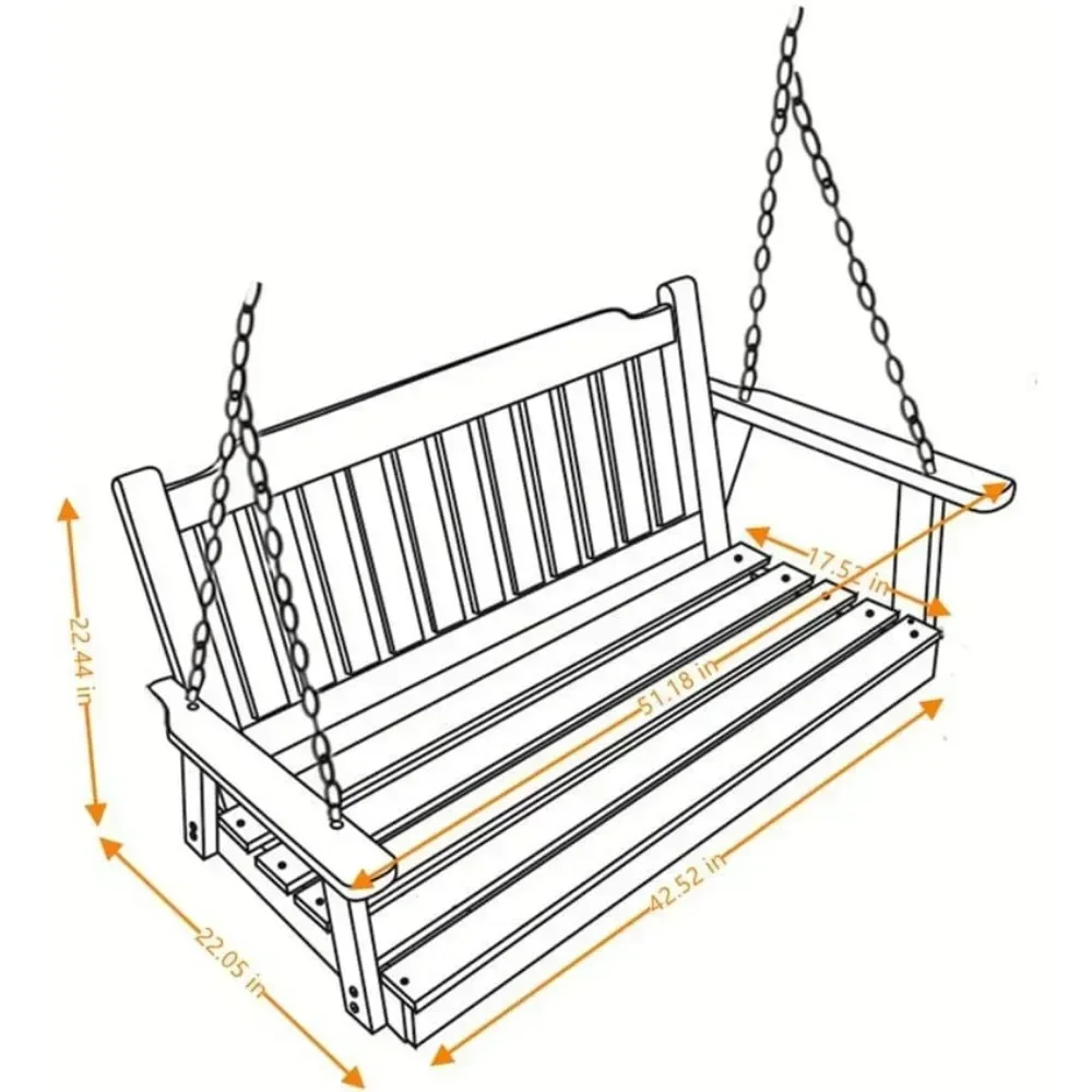 Wooden Porch Swing 2-Seater, Bench Swing with Hanging Chains, Heavy Duty 800 LBS, for Outdoor  Garden Yard Brown Patio Swing