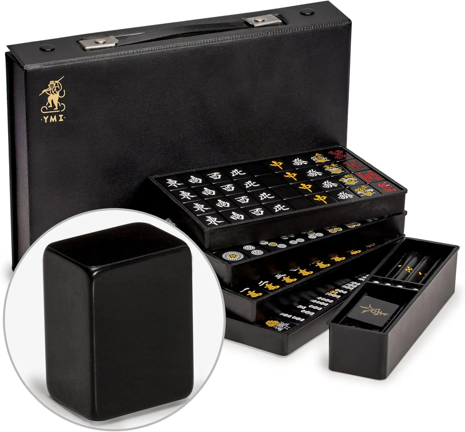 

Japanese Riichi Mahjong Set - Black Standard Size Tiles, Vinyl Case, Scoring Sticks & Dice