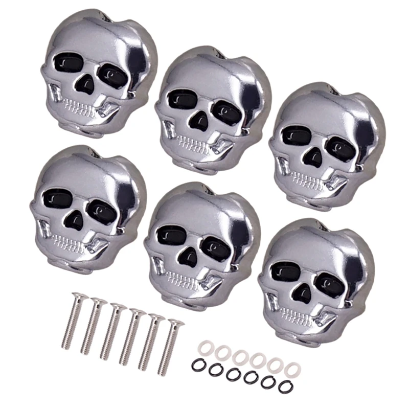 A57T 6Pcs Tuning Peg Button,Skull Shape Guitar Tuning Peg Tuners Machine Heads for Folk Electric Guitar Accessories (Silver)