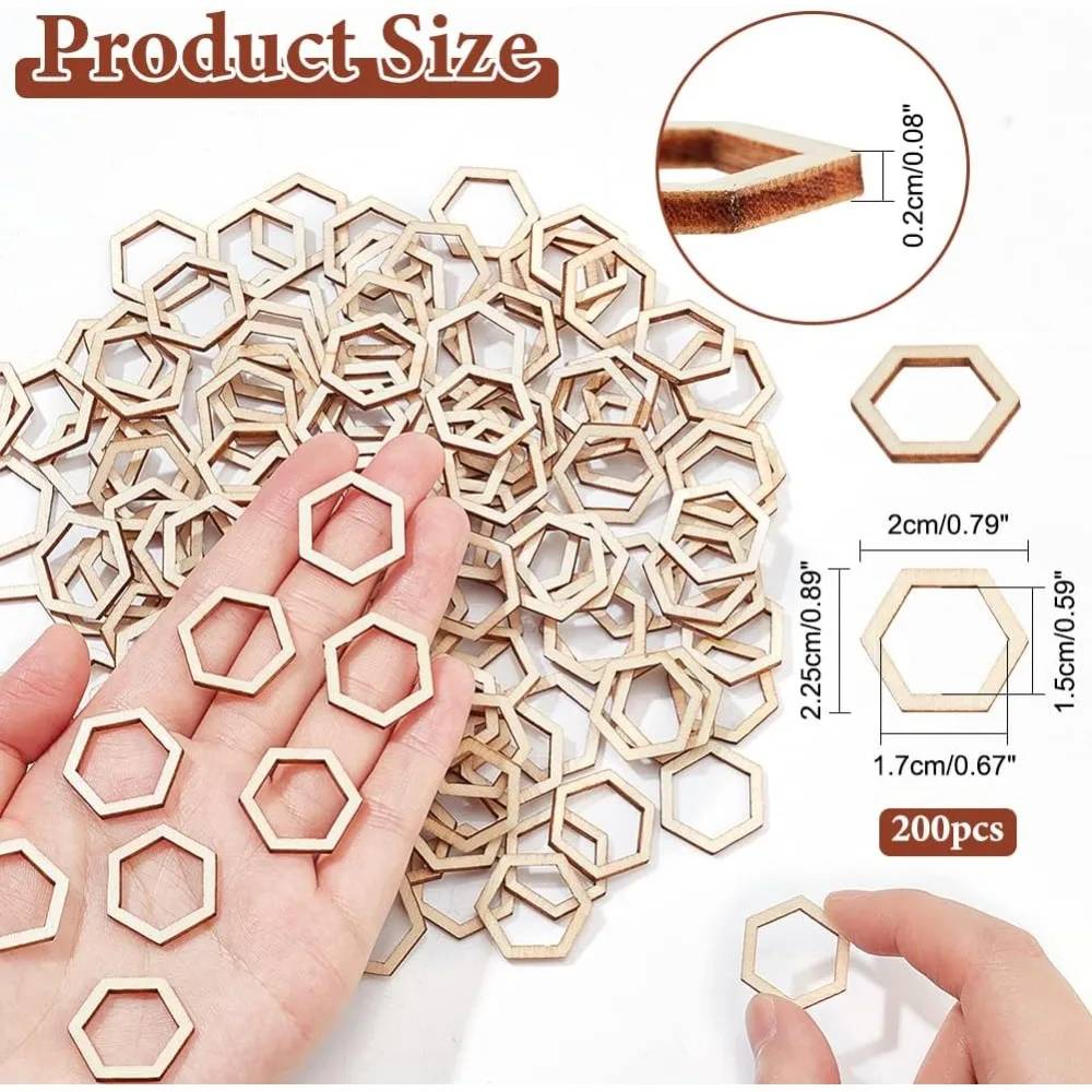 200 Pcs Hexagon Wood Linking Rings, 0.79