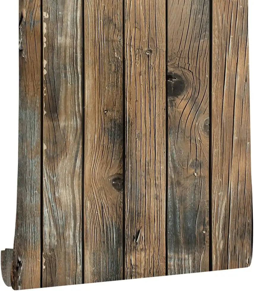 Retro-Tapete mit Kunstholzmaserung zum Abziehen und Aufkleben, selbstklebende Tapetenrolle aus Holzbrett, abnehmbare Vinyl-Wandverkleidung für Restaur – Detail 4