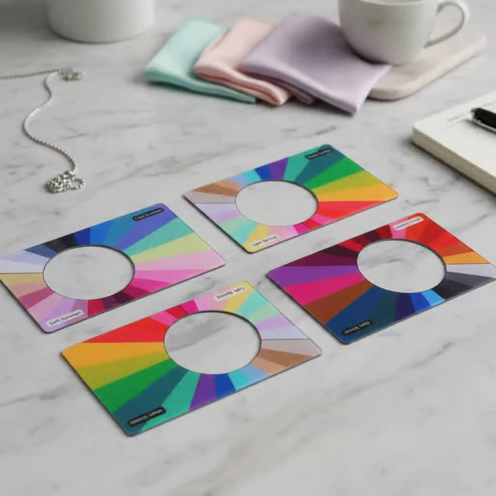 4 Pieces 4 Season Color Card Face Cutout Design Personal Color Test Card Warm Cool Tone Chart for Makeup Artists