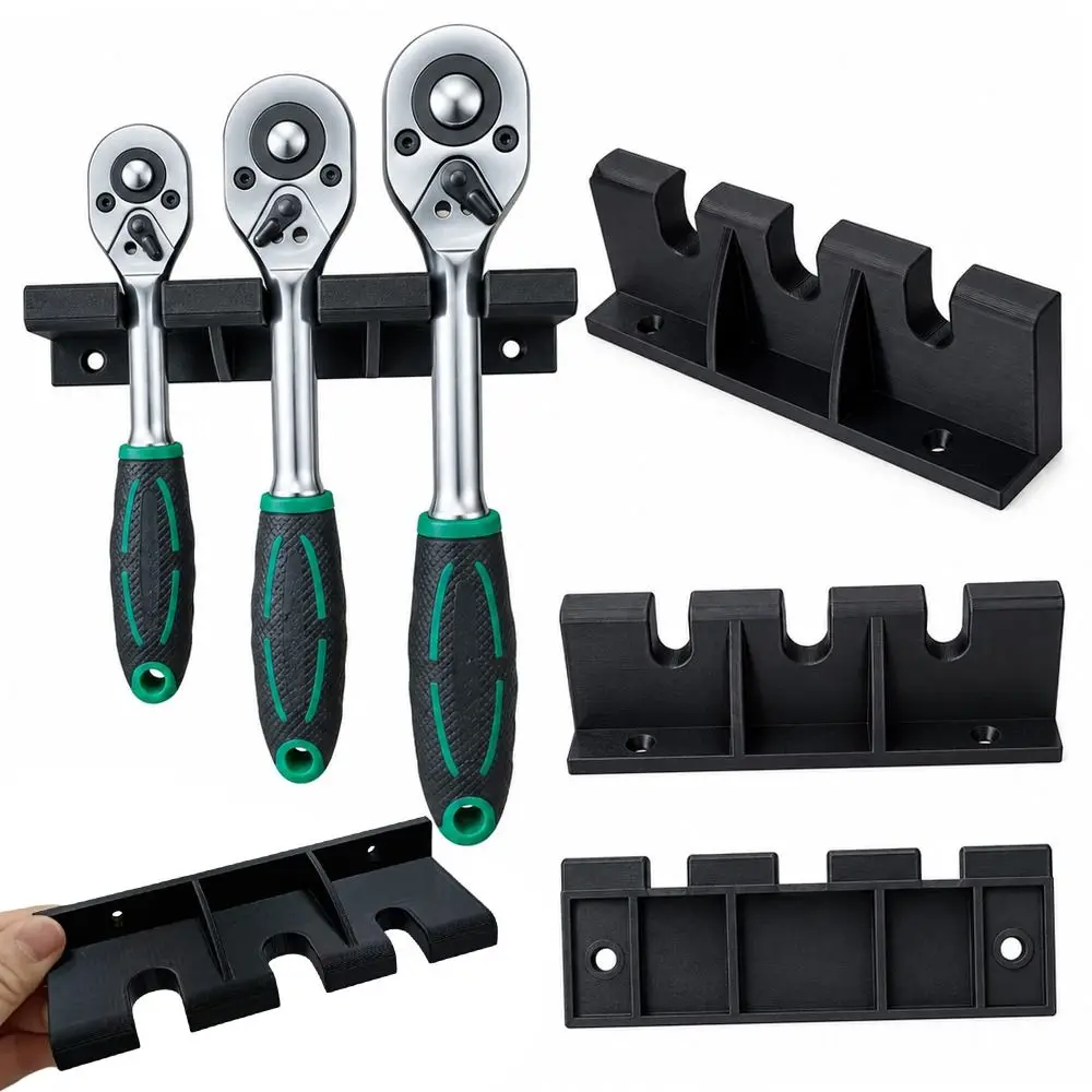 Black Ratchet Wrench Holder Multiple Slots Space Saving Ratchet Wrench Storage Rack Screws Not Included Wall Mounted