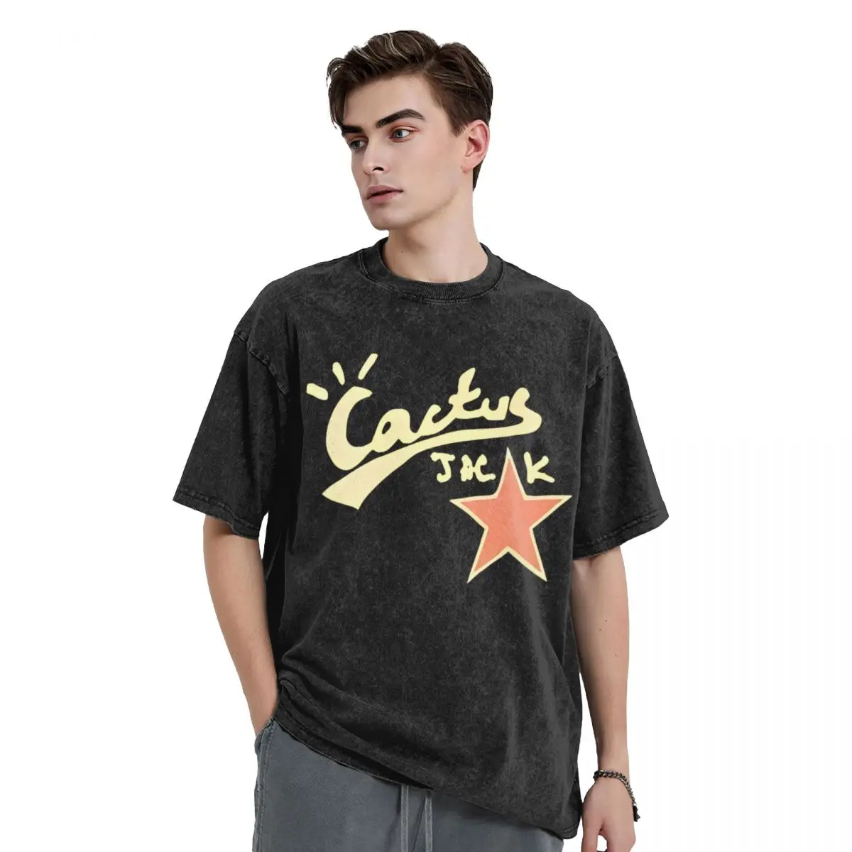 Cactus Jack T Shirts Hip Hop Washed 100% Cotton Oversize T-Shirts Rapper Travis Logo Cool  Tops Streetwear Printed Tops Tees