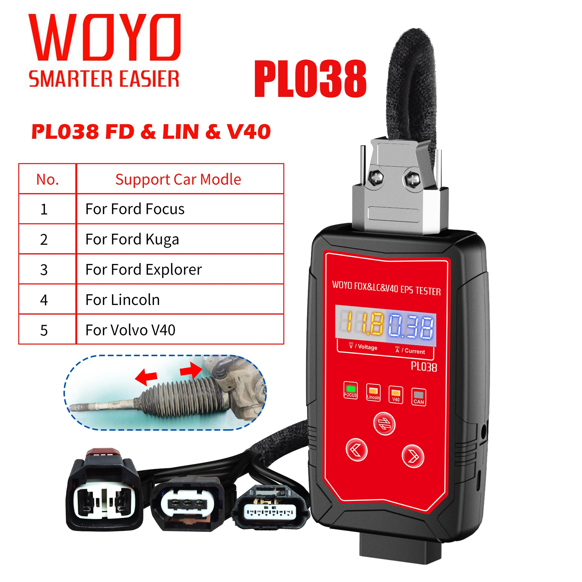 WOYO PL038 EPS Tester for Ford Fo-cus Ex-plorer Lin-coln for Volvo V40 Iron Shell Electric Power Steering Wheel Motor EPS Tester