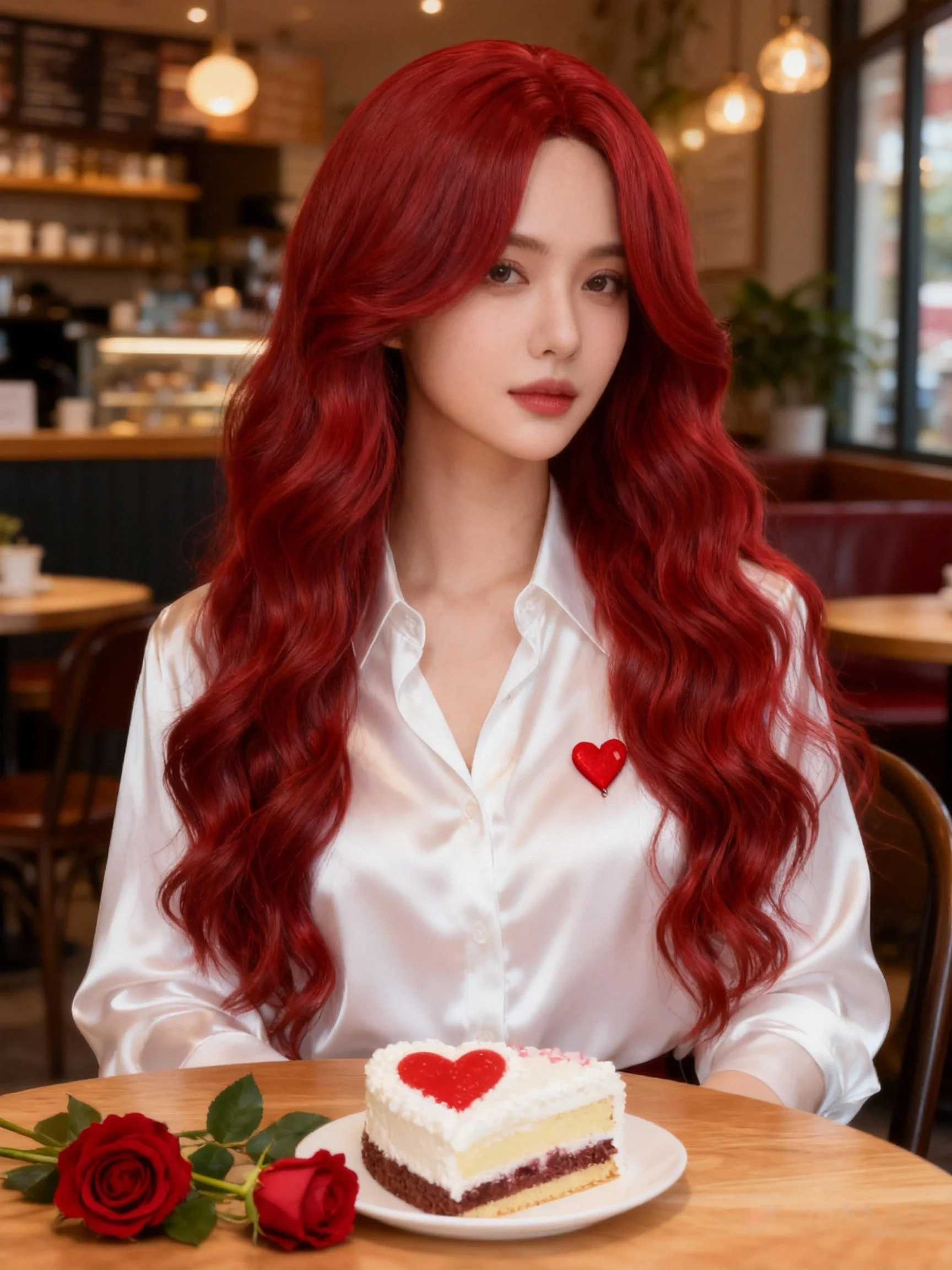

Valentine's Day Limited Edition True Red Long Curly Wig, Big Wavy Style, Bright and Eye-Catching Long Curls, Suitable for Dates