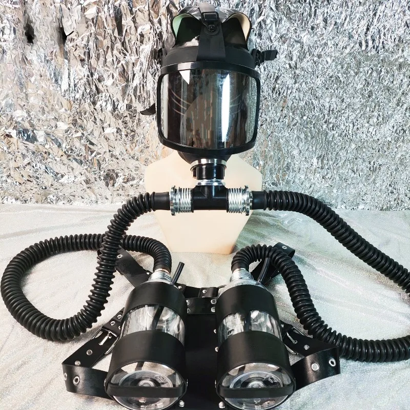 High Quality Silver Plated Curved Angle Gas Mask Set, Negative Pressure Bottle Breathing Bag Set, Wide Field Full Face Mask