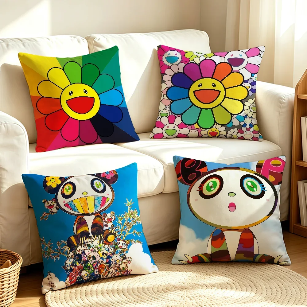 Art T-Takashi M-Murakami-S Cute cushion cover Soft Smooth Hidden Zipper Washable Decorative Couch Office Housewarming Gift